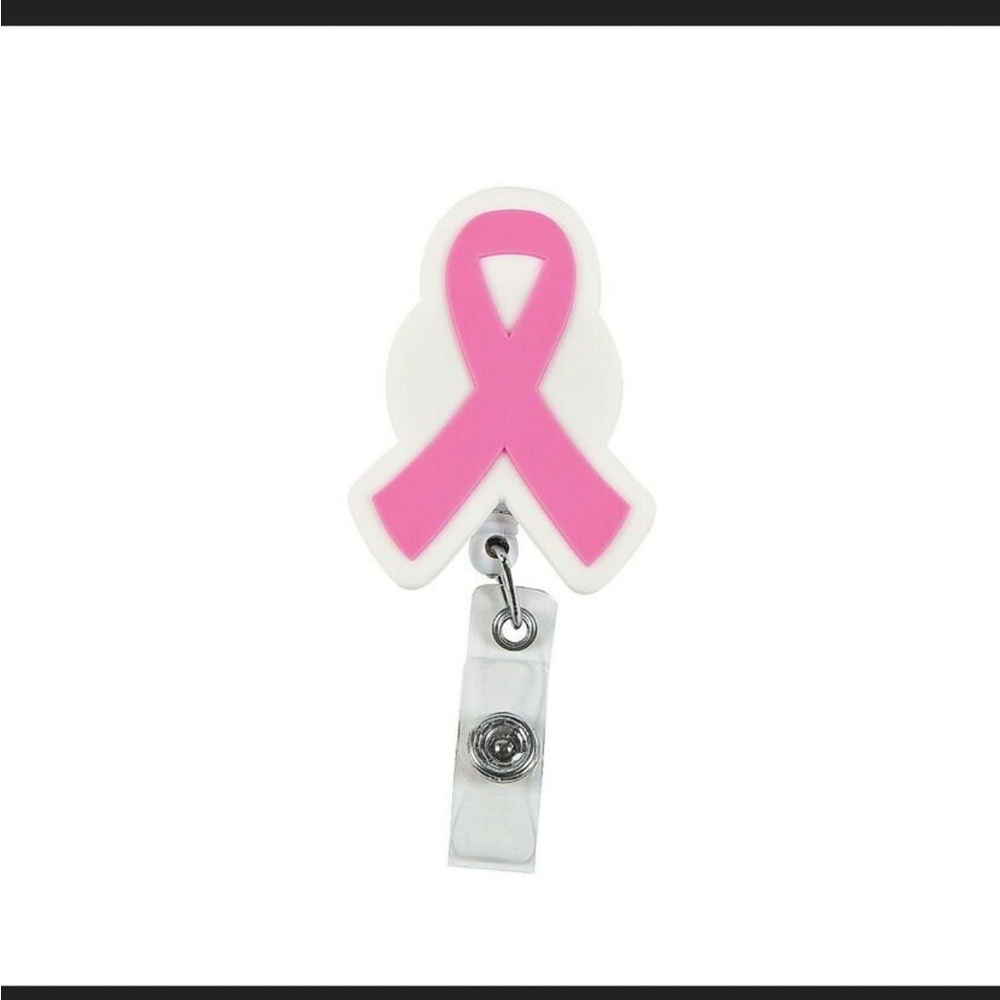 Breast cancer ribbon retractable badge holder